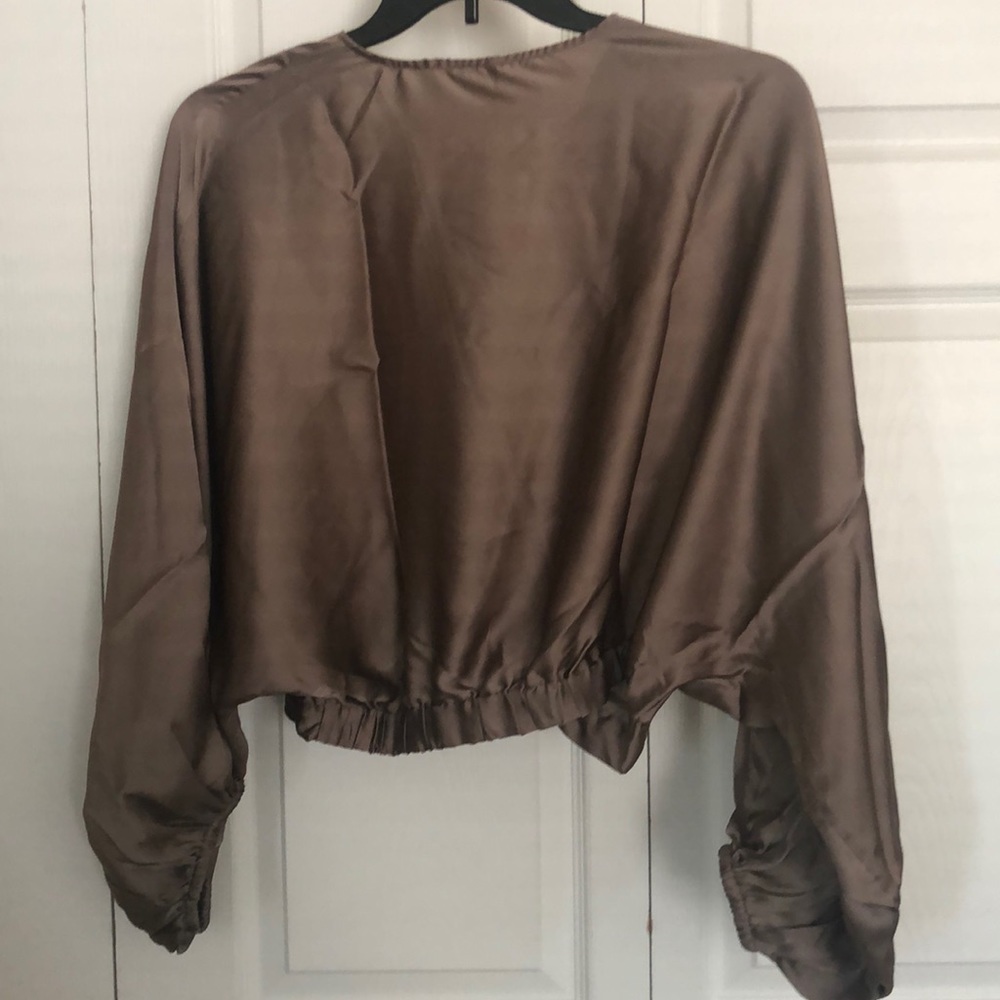 Free People Midnight Vibes Satin Blouse Taupe NEW - Picture 10 of 11